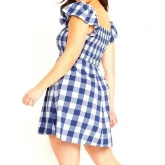 Old Navy - Blue & White Gingham Smocked Mini Dress (Size XL) - Picture 2 of 5